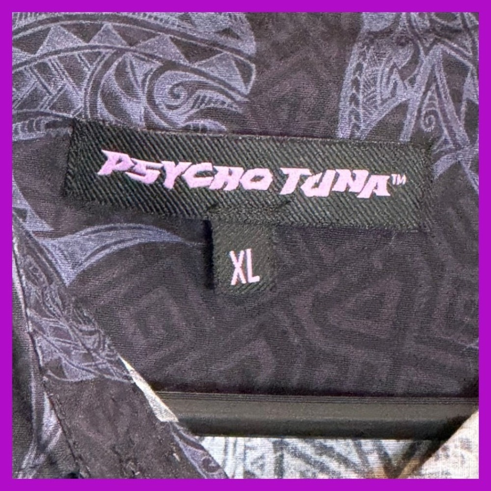 Psycho Tuna Mens XL Tribal Shark Stingray Print Short Sleeve Button Down Shirt - Picture 3 of 5